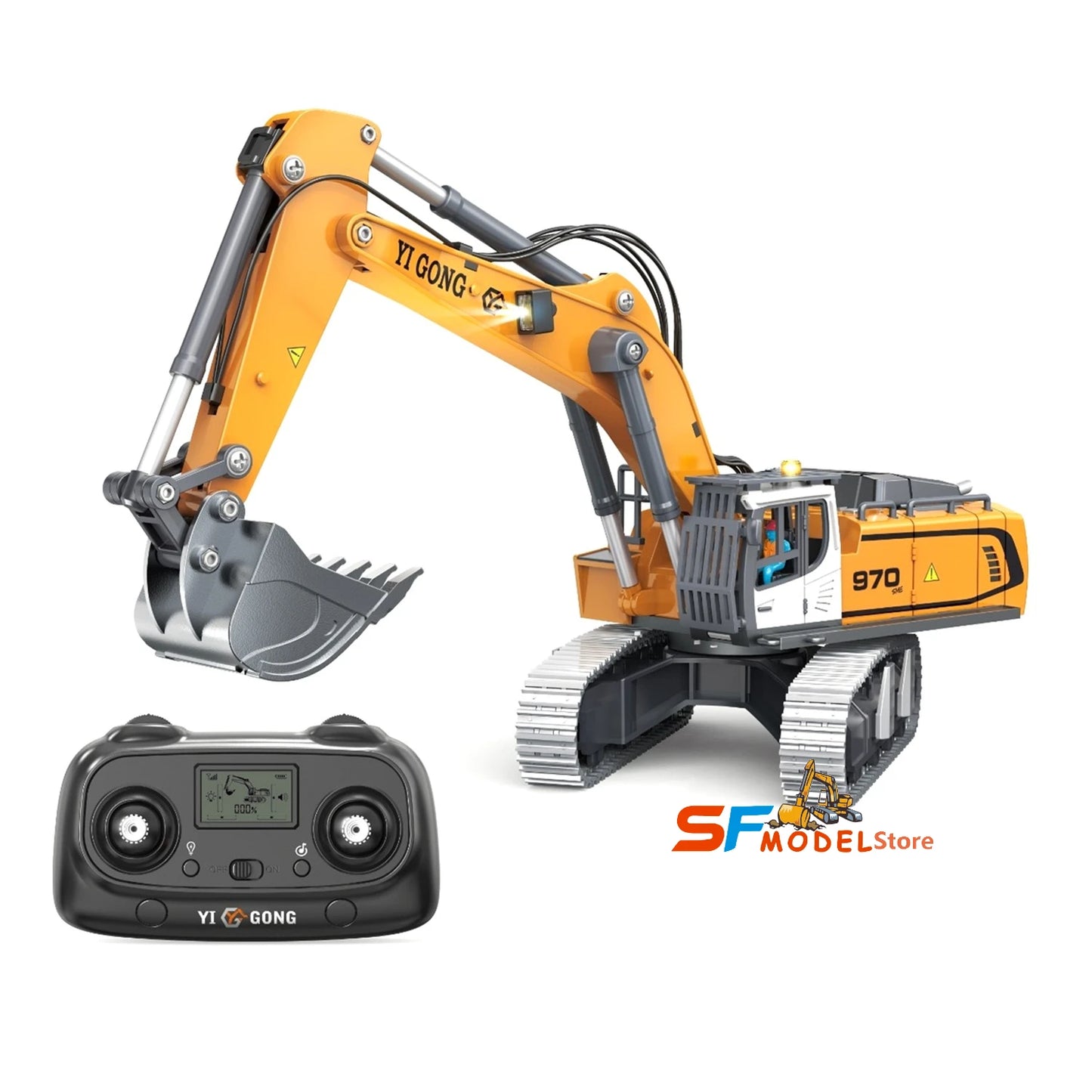 Mini Excavator 1/50 970 Electric Excavator Simulation Model with Lighting System Desktop Remote Control Excavator Model Toy