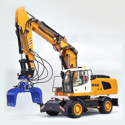 946EW Hydraulic RC Excavator 1/14 Metal Model of Hydraulic Wheeled Excavator with 3-Section Boom Construction Machinery RC Toy