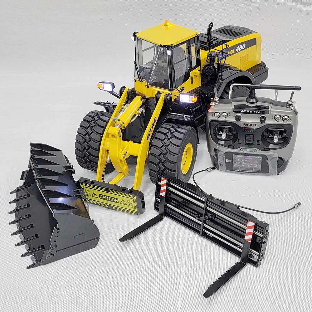 WA480 RC Loader 1/14 Hydraulic Loader Metal Model Comes with Hydraulic Fork Light Sound System Loader Remote Control Car Model Boy Toy