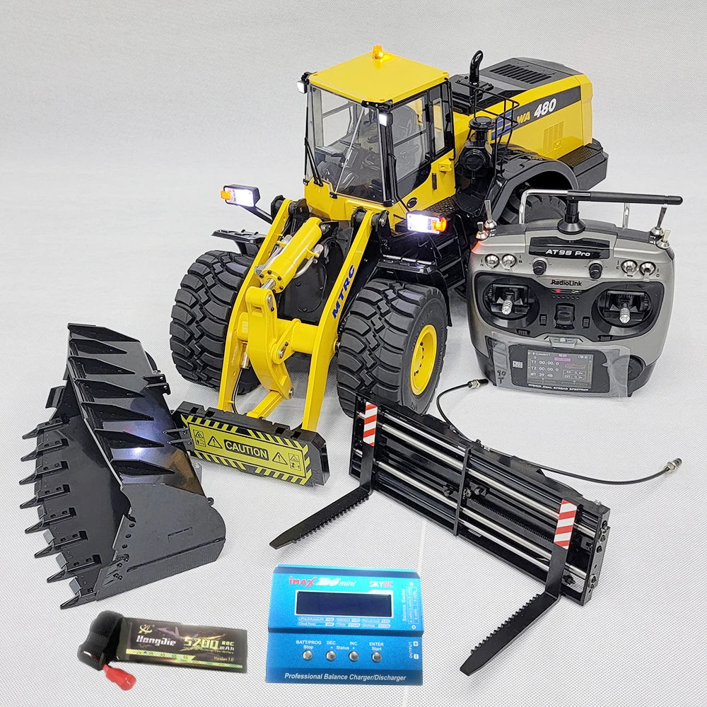 WA480 RC Loader 1/14 Hydraulic Loader Metal Model Comes with Hydraulic Fork Light Sound System Loader Remote Control Car Model Boy Toy