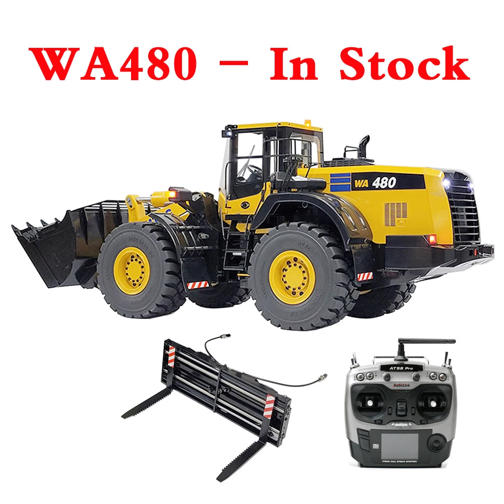 WA480 RC Loader 1/14 Hydraulic Loader Metal Model Comes with Hydraulic Fork Light Sound System Loader Remote Control Car Model Boy Toy