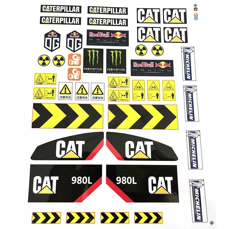 CAT D9T Bulldozer CAT 980L Loader Komatsu WA470 Loader Volvo A40G Articulated Truck Remote Control Hydraulic Model Stickers