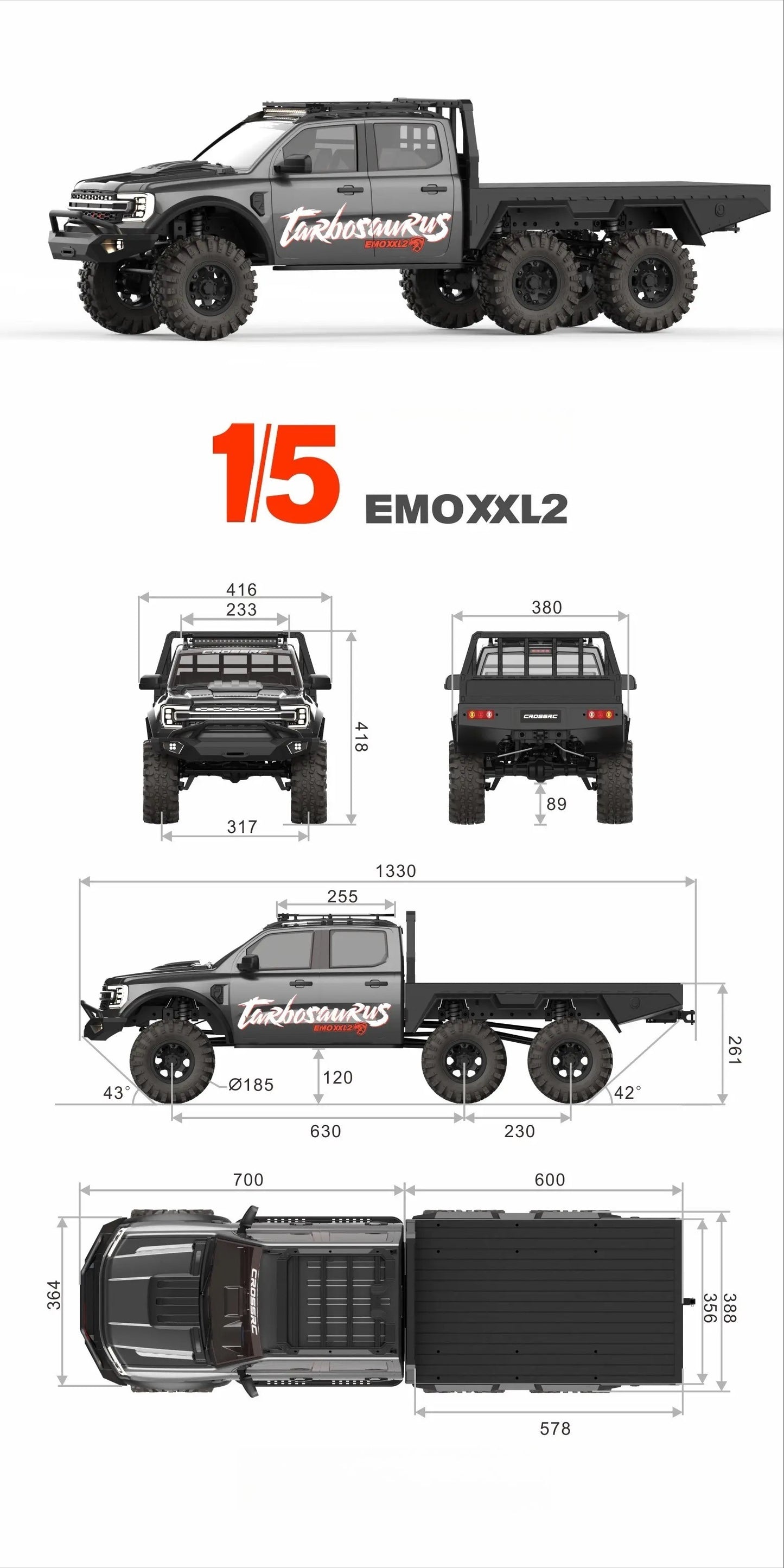 CROSSRC 1/5 Scale Brushless Version RC Off-road Pickup Climbing Car Big Dinosaur Series New Off-road Pickup Model Toy