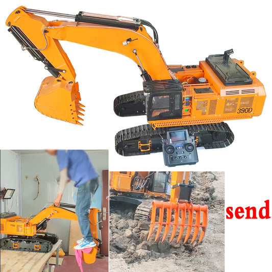 Free Shipping CAT 390D 1/8 RC Hydraulic Excavator Metal Twin Cylinder Heavy Duty Mining Custom Excavator Model Toy