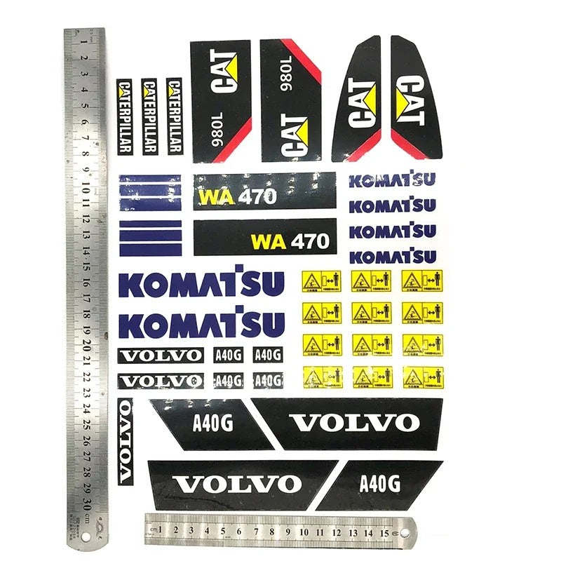 CAT D9T Bulldozer CAT 980L Loader Komatsu WA470 Loader Volvo A40G Articulated Truck Remote Control Hydraulic Model Stickers