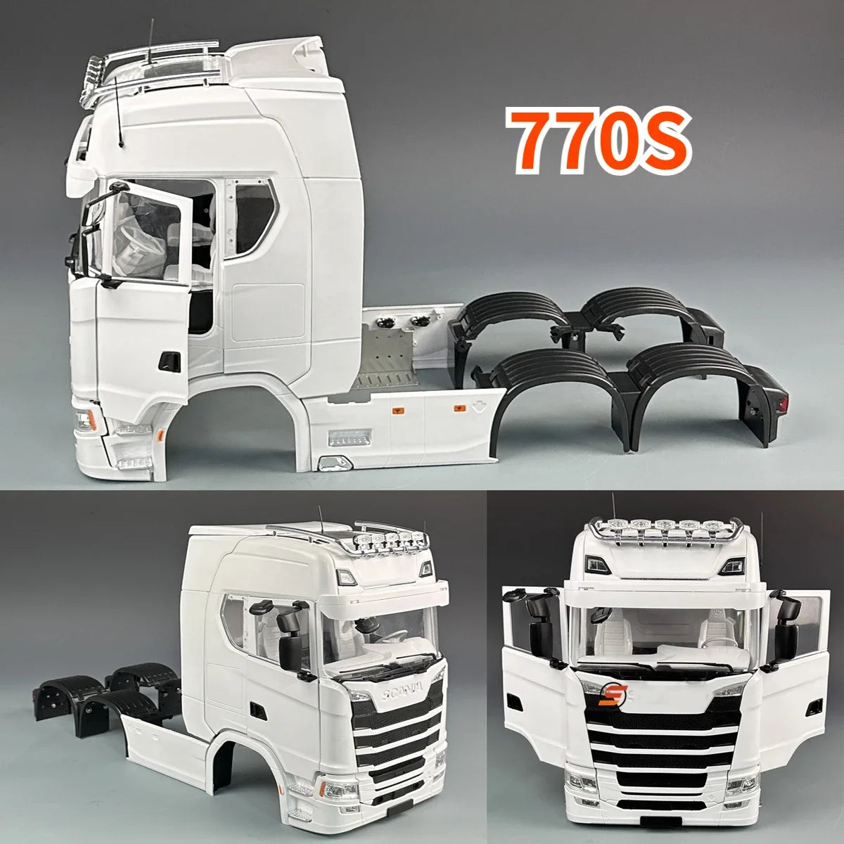 770S Cab 1/14 Tamiya RC Cab Opening Doors with Cab Interior Shell Remote Control Trailer Dump Truck Shell Accessories