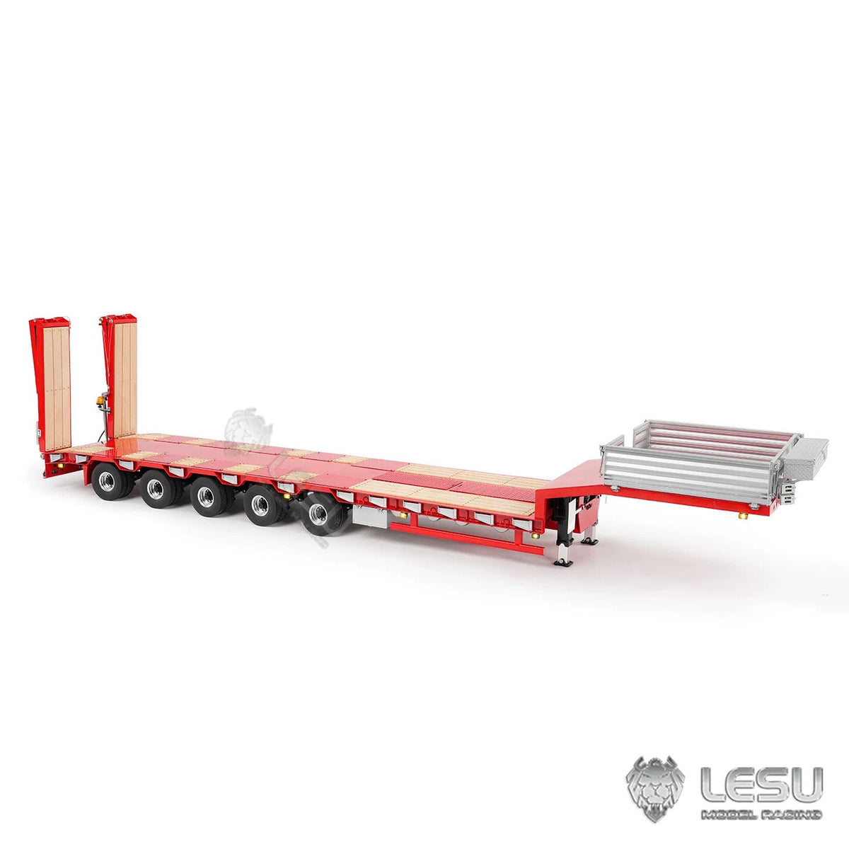 1/14 RC Truck Semi Lowboy Trailer 5-Axle Steering Hydraulic Tail Ramp Stainless Steel Airbag Suspension for Adults