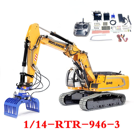 1/14 RC Hydraulic Excavator Metal Model 946-3 Adjustable Arm RTR Version 6 Way Hydraulic Valve Excavator Boy Toy Gift