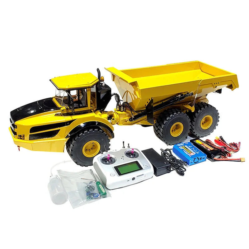 A40G RC Truck 1/14 6x6 Hydraulic RC Winch Truck Model Metal Dump Truck Engineering Model Boy Remote Control Car Toy Gift