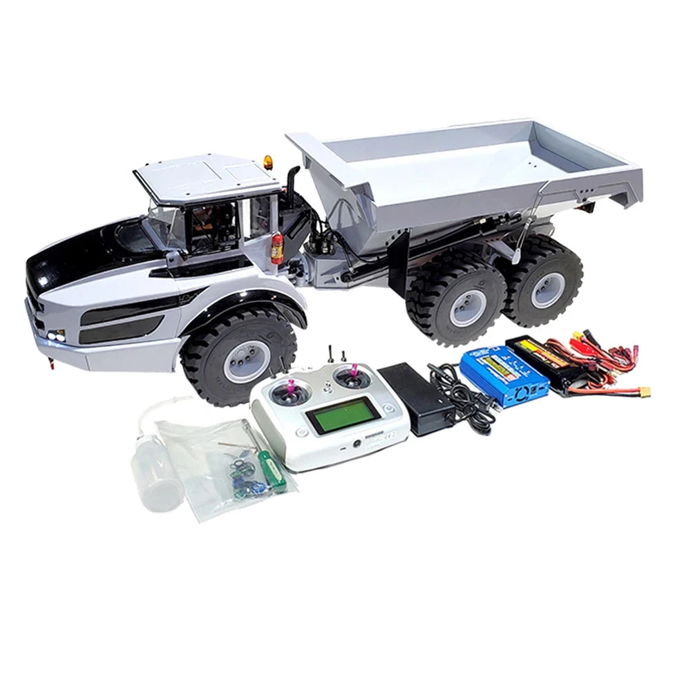 A40G RC Truck 1/14 6x6 Hydraulic RC Winch Truck Model Metal Dump Truck Engineering Model Boy Remote Control Car Toy Gift