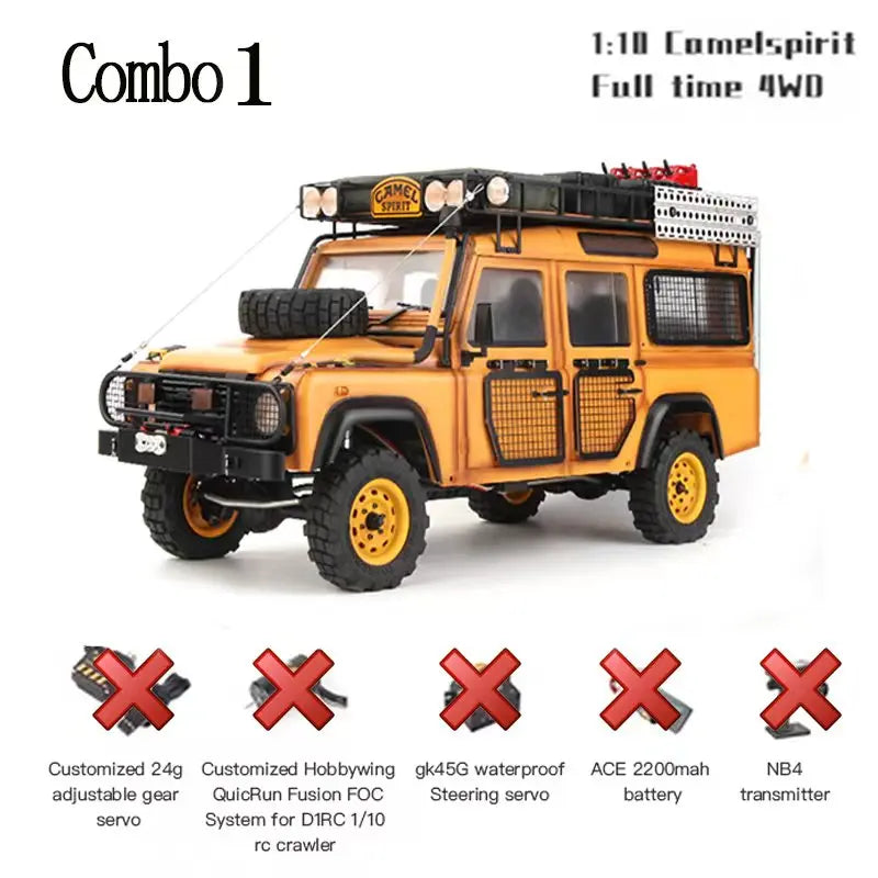 D1RC D110 Defender Camel Trophy 2 Speed Metal Chasis 1/10 Scale Offroad Crawler Remote Control Truck for Adults-Hobby Grade Car