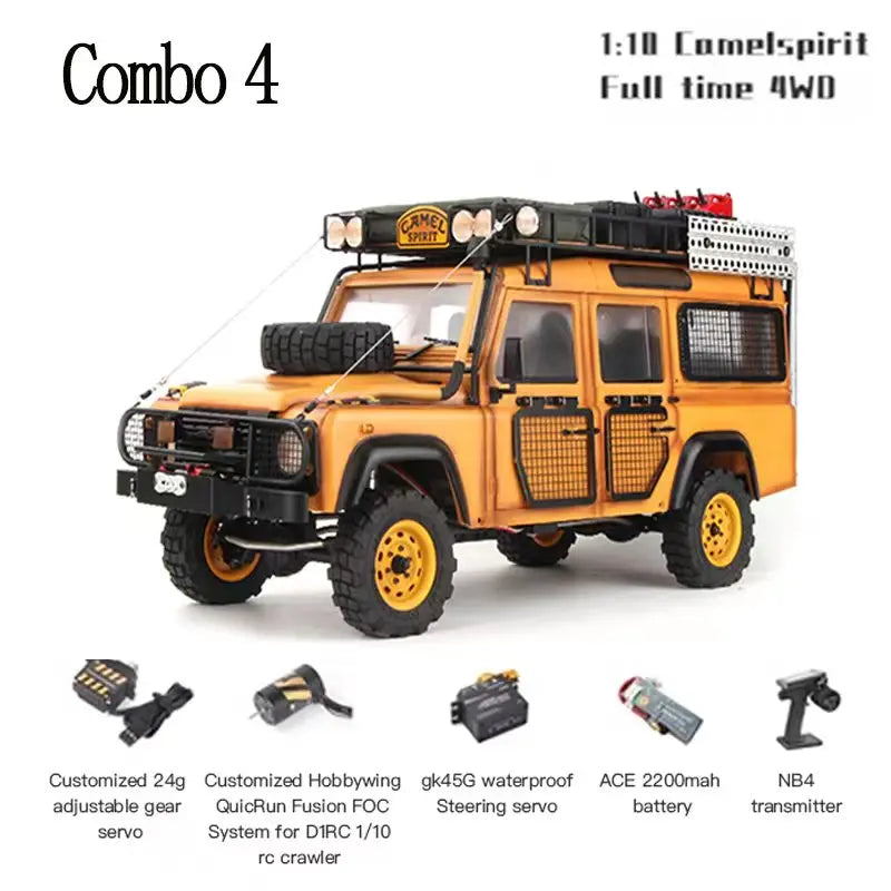 D1RC D110 Defender Camel Trophy 2 Speed Metal Chasis 1/10 Scale Offroad Crawler Remote Control Truck for Adults-Hobby Grade Car