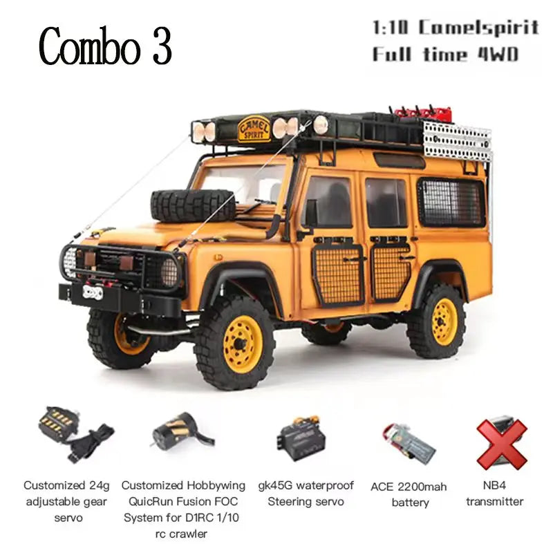 D1RC D110 Defender Camel Trophy 2 Speed Metal Chasis 1/10 Scale Offroad Crawler Remote Control Truck for Adults-Hobby Grade Car