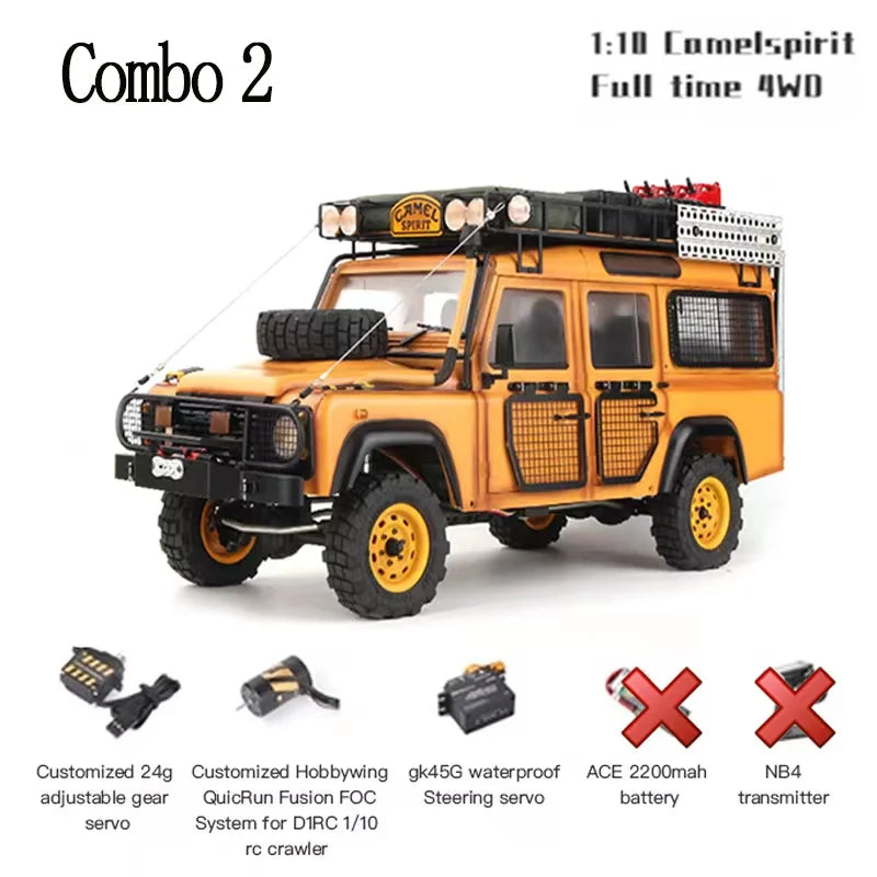 D1RC D110 Defender Camel Trophy 2 Speed Metal Chasis 1/10 Scale Offroad Crawler Remote Control Truck for Adults-Hobby Grade Car