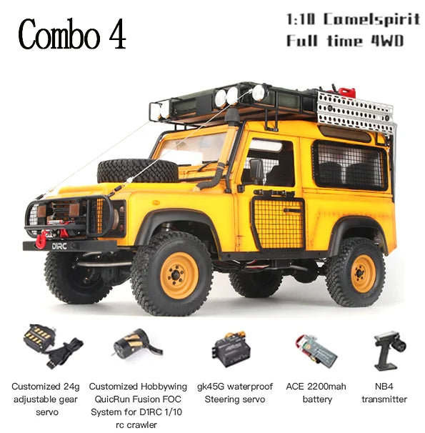 D1RC D90 Defender Camel Trophy Speed Metal Chasis 1/10 Scale Offroad Crawler Remote Control Truck for Adults-Hobby Grade Car