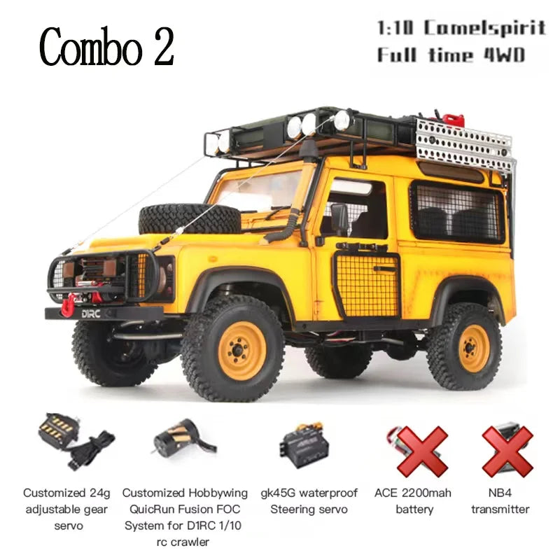 D1RC D90 Defender Camel Trophy Speed Metal Chasis 1/10 Scale Offroad Crawler Remote Control Truck for Adults-Hobby Grade Car