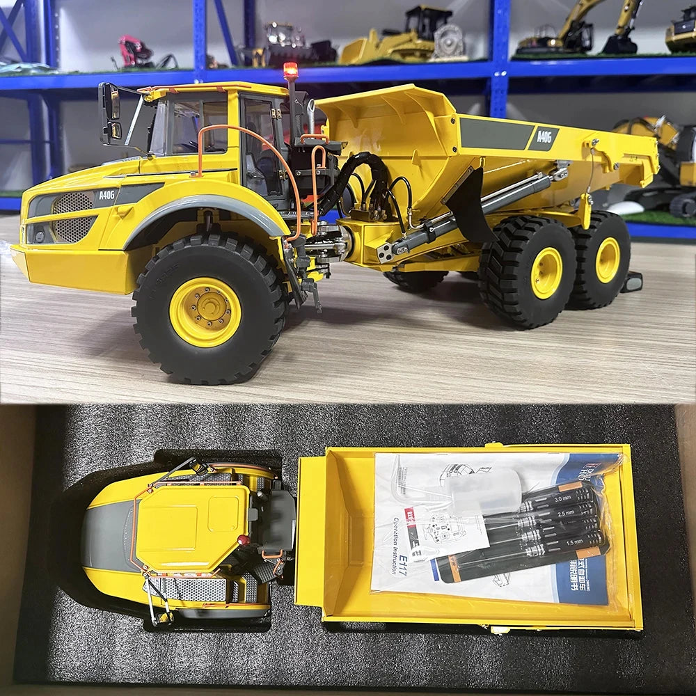 VOLVO  A40G 1/16 RC Hydraulic Articulated Truck Metal Model with Sound and Light Sound System RTR Dump Truck Boy RC Car Toy