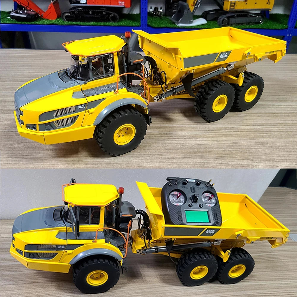 VOLVO  A40G 1/16 RC Hydraulic Articulated Truck Metal Model with Sound and Light Sound System RTR Dump Truck Boy RC Car Toy