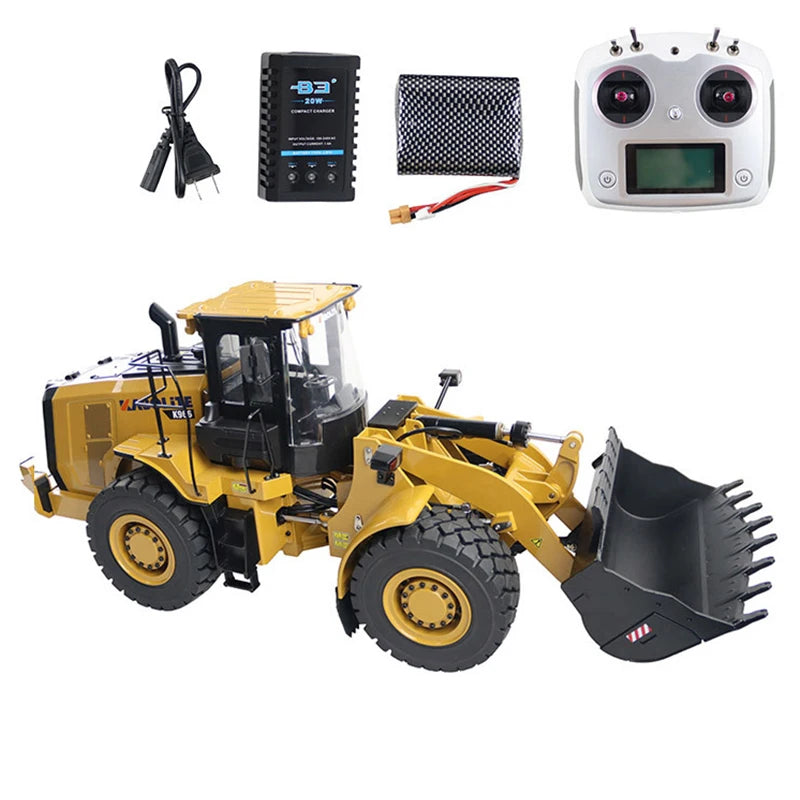 In Stock 1/16 K966 RC Hydraulic Loader Metal Loader Bulldozer Remote Control Car Boy Toys