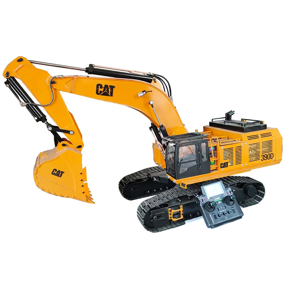 Free Shipping CAT 390D 1/8 RC Hydraulic Excavator Metal Twin Cylinder Heavy Duty Mining Custom Excavator Model Toy