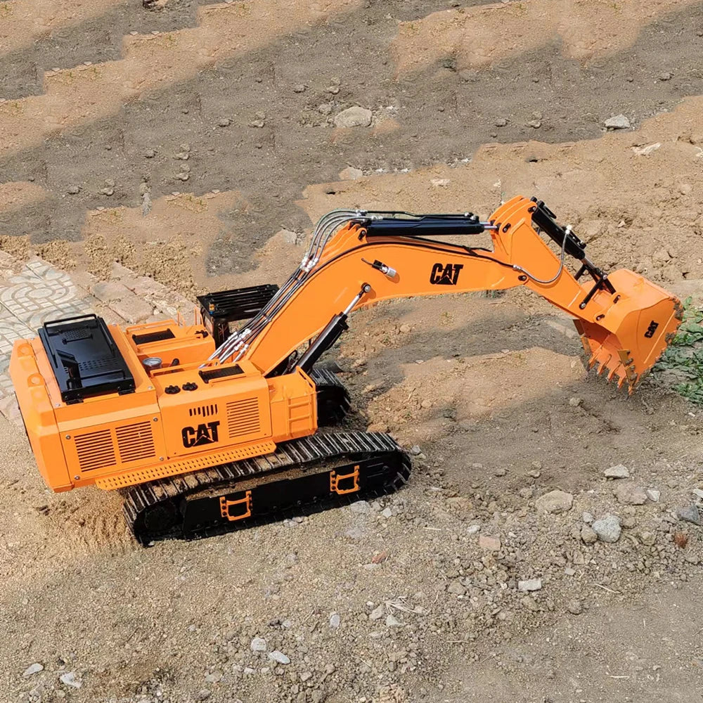 Free Shipping CAT 390D 1/8 RC Hydraulic Excavator Metal Twin Cylinder Heavy Duty Mining Custom Excavator Model Toy