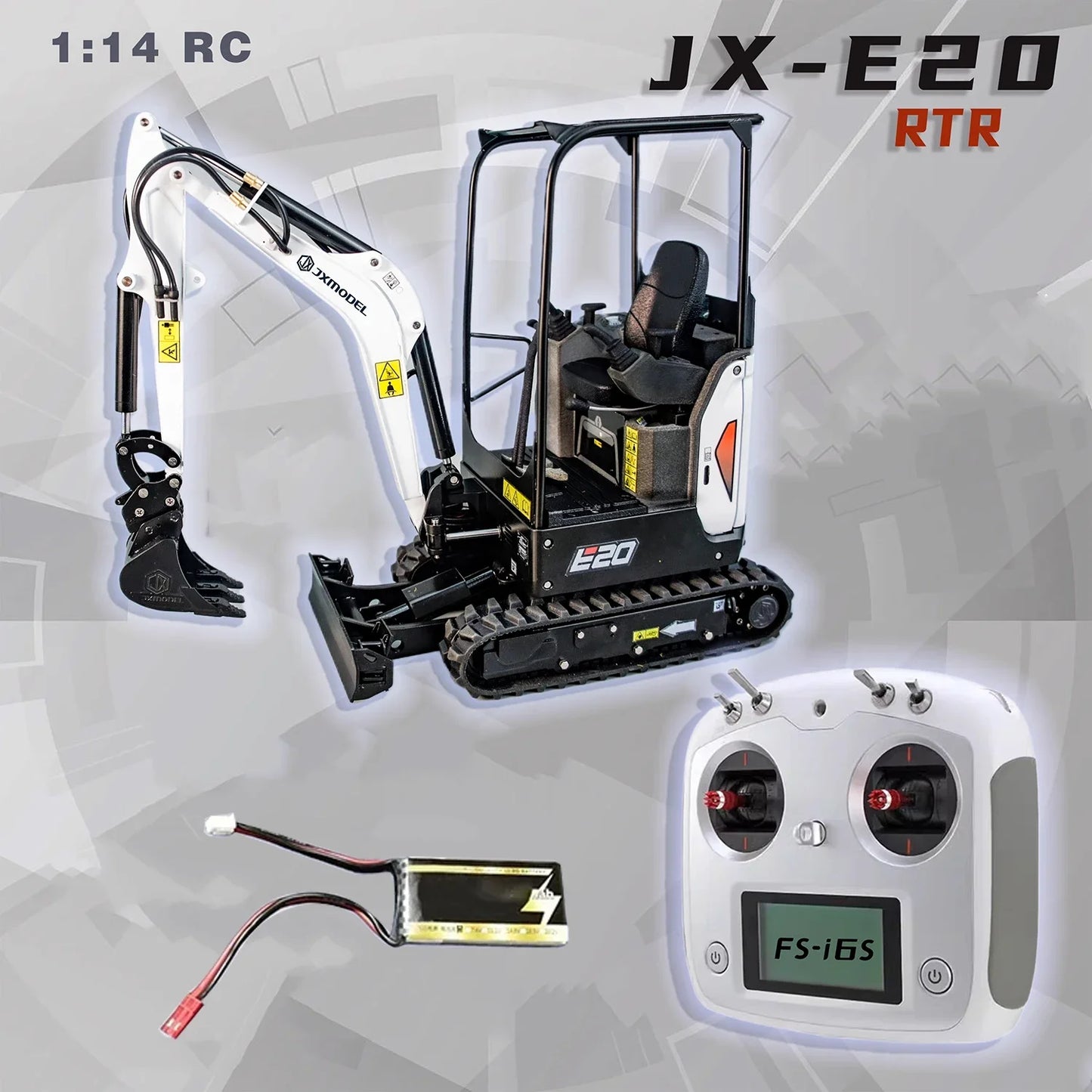 JX E20 RC Hydraulic Excavator 1/14 Remote Control Metal Mini Excavator RTR with Sound System Boy Remote Control Car Model Toy