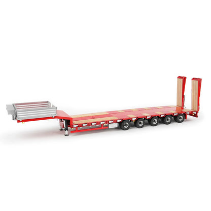 1/14 RC Truck Semi Lowboy Trailer 5-Axle Steering Hydraulic Tail Ramp Stainless Steel Airbag Suspension for Adults