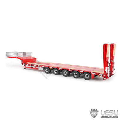 1/14 RC Truck Semi Lowboy Trailer 5-Axle Steering Hydraulic Tail Ramp Stainless Steel Airbag Suspension for Adults