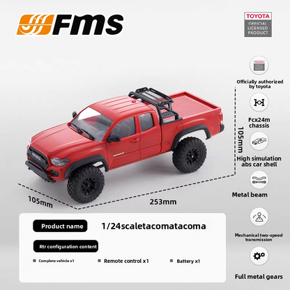 FMS 1/24 Toyota Tacoma Official Licensed RC Crawler - 4WD Simulation Off-Road Adventure Truck RTR