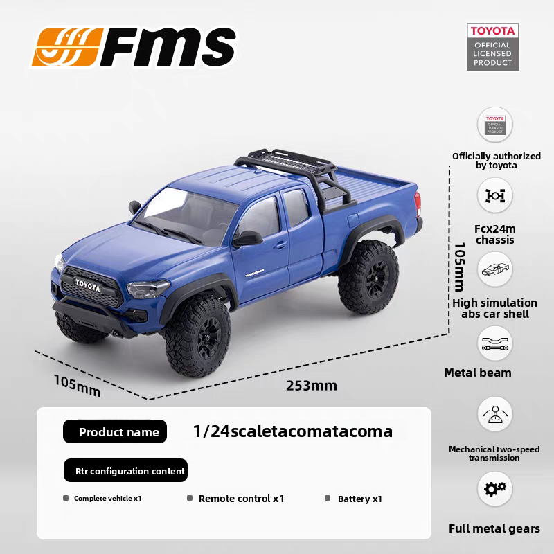 FMS 1/24 Toyota Tacoma Official Licensed RC Crawler - 4WD Simulation Off-Road Adventure Truck RTR
