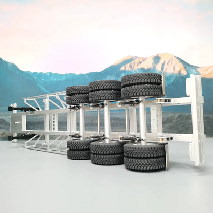 1/14 RC 40ft Container Semi-Trailer Chassis 3-Axle Aluminum Alloy Frame for Tamiya Tractor Truck DIY Upgrade