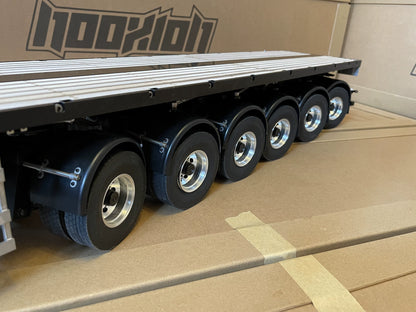 1/14 RC Truck Flatbed Semi Trailer 6-Axle Metal Frame Dual Tires Wood Deck Landing Gear Taillights for Adults