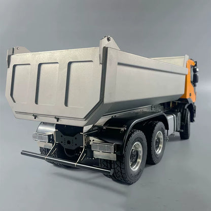 1/14 6x6 RC Hydraulic Dumper Truck Stainless Steel Sandblasted European Tipper with U-Shape Bucket for Tamiya Lesu DIY Model