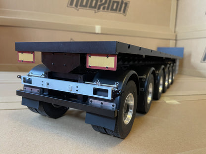 1/14 RC Truck Flatbed Semi Trailer 6-Axle Metal Frame Dual Tires Wood Deck Landing Gear Taillights for Adults