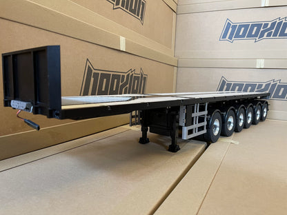 1/14 RC Truck Flatbed Semi Trailer 6-Axle Metal Frame Dual Tires Wood Deck Landing Gear Taillights for Adults