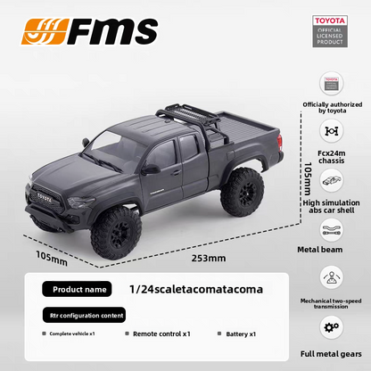 FMS 1/24 Toyota Tacoma Official Licensed RC Crawler - 4WD Simulation Off-Road Adventure Truck RTR