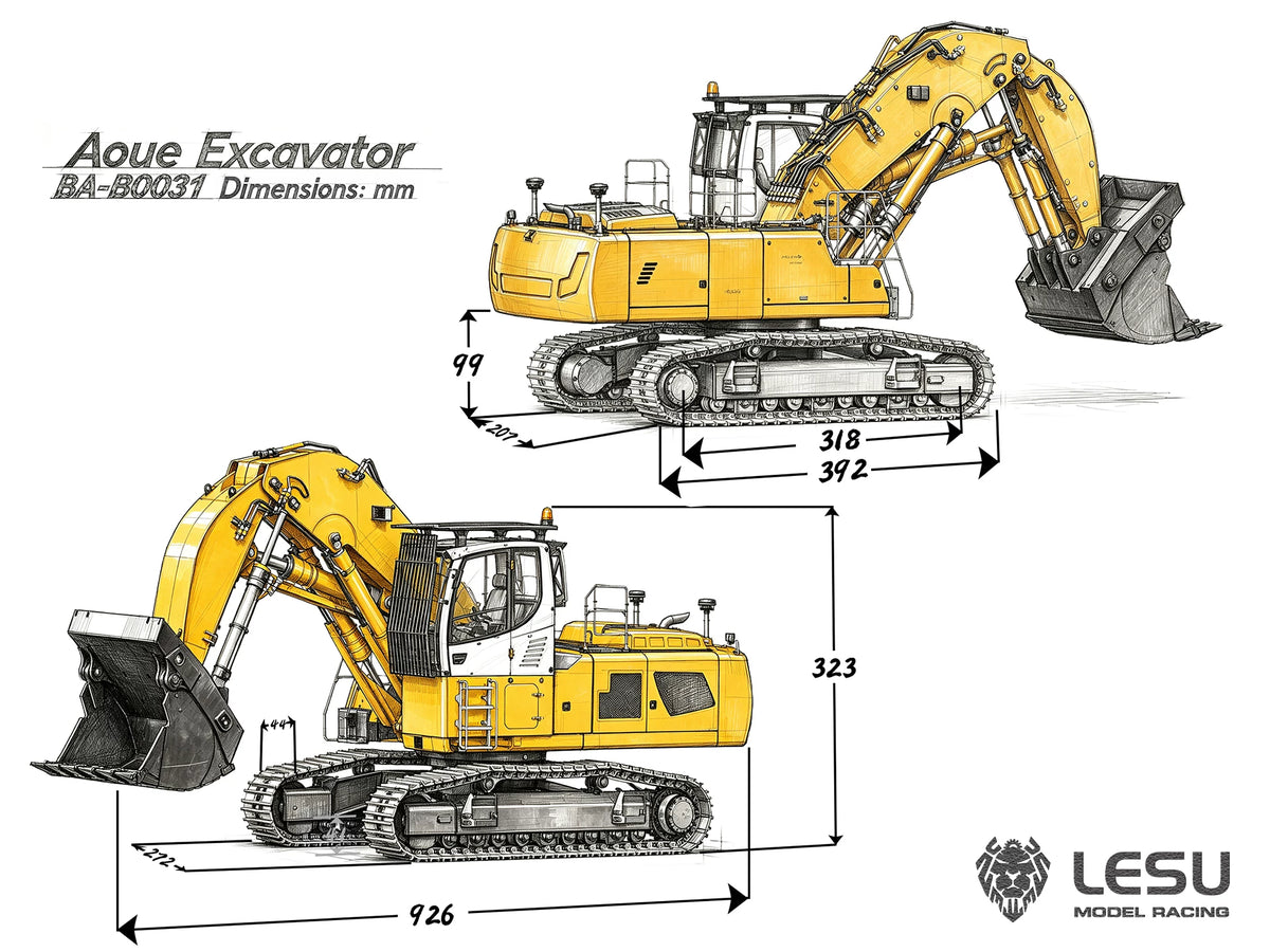LESU LR956 Hydraulic RC Excavator 1/14 Scale Double Pump 7 Valve Shovel Excavator Model Toy