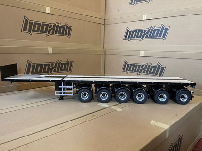 1/14 RC Truck Flatbed Semi Trailer 6-Axle Metal Frame Dual Tires Wood Deck Landing Gear Taillights for Adults