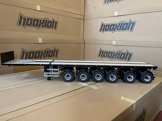 1/14 RC Truck Flatbed Semi Trailer 6-Axle Metal Frame Dual Tires Wood Deck Landing Gear Taillights for Adults