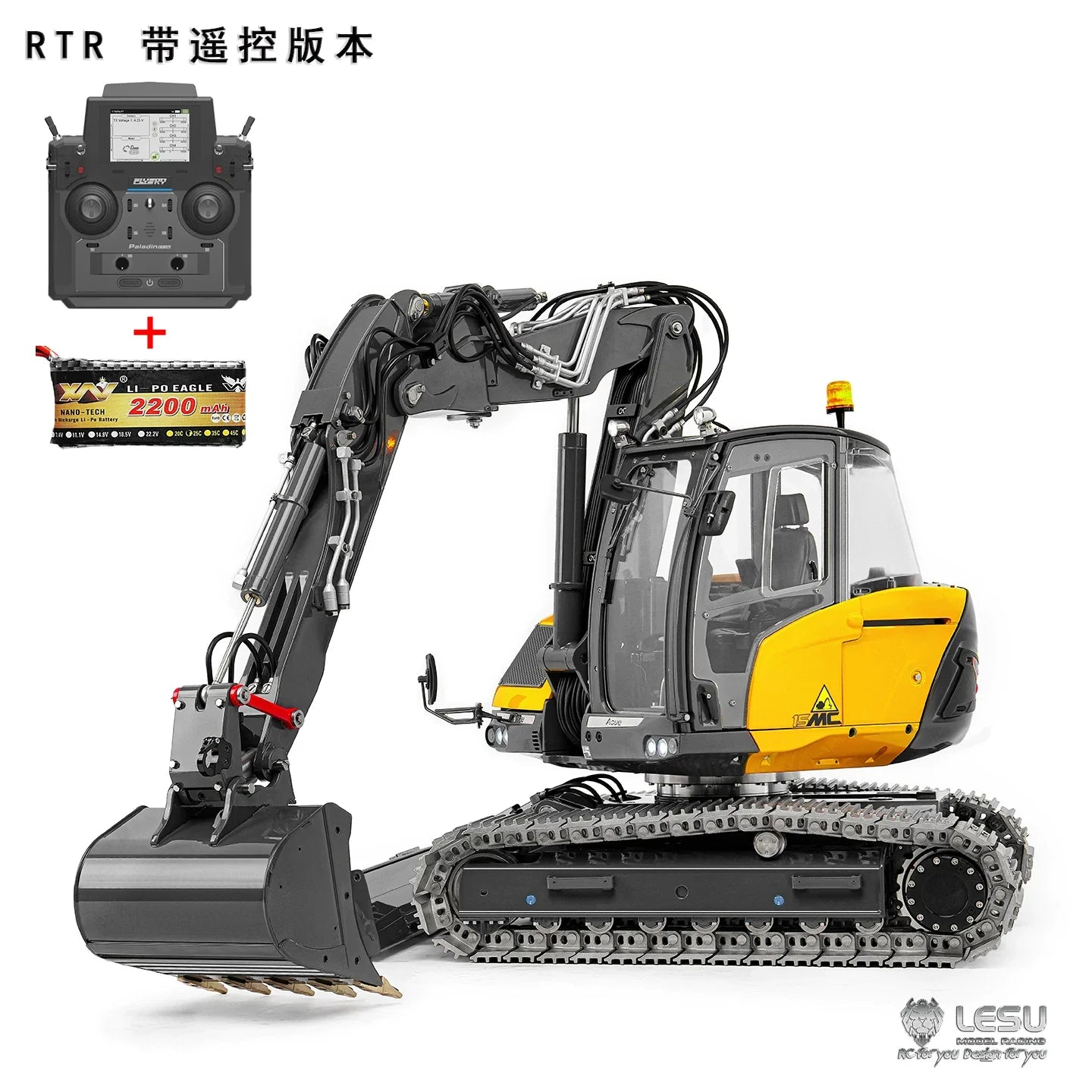LESU 1/14 MC15 Hydraulic Excavator BA-B0042 | Dual Pump 9-Way Valve | 4-Section Variable Boom