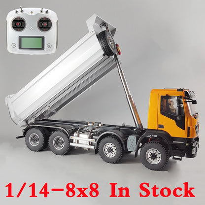 Iveco RC-Auto 1/14 8x8 RC Hydraulik-Muldenkipper mit Licht- und Soundsystem, Differentialsperre, RTR RC-LKW, Spielzeug für Erwachsene 