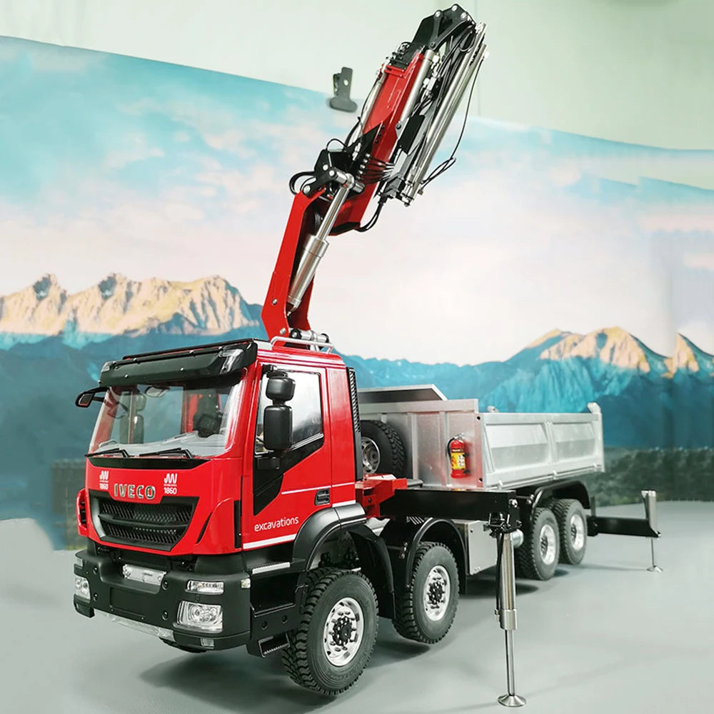 Iveco RC Crane 1/14 8x8 Hydraulic RC Crane Remote Control Dump Truck Metal Model RTR Crane Remote Control Car Boy Toys