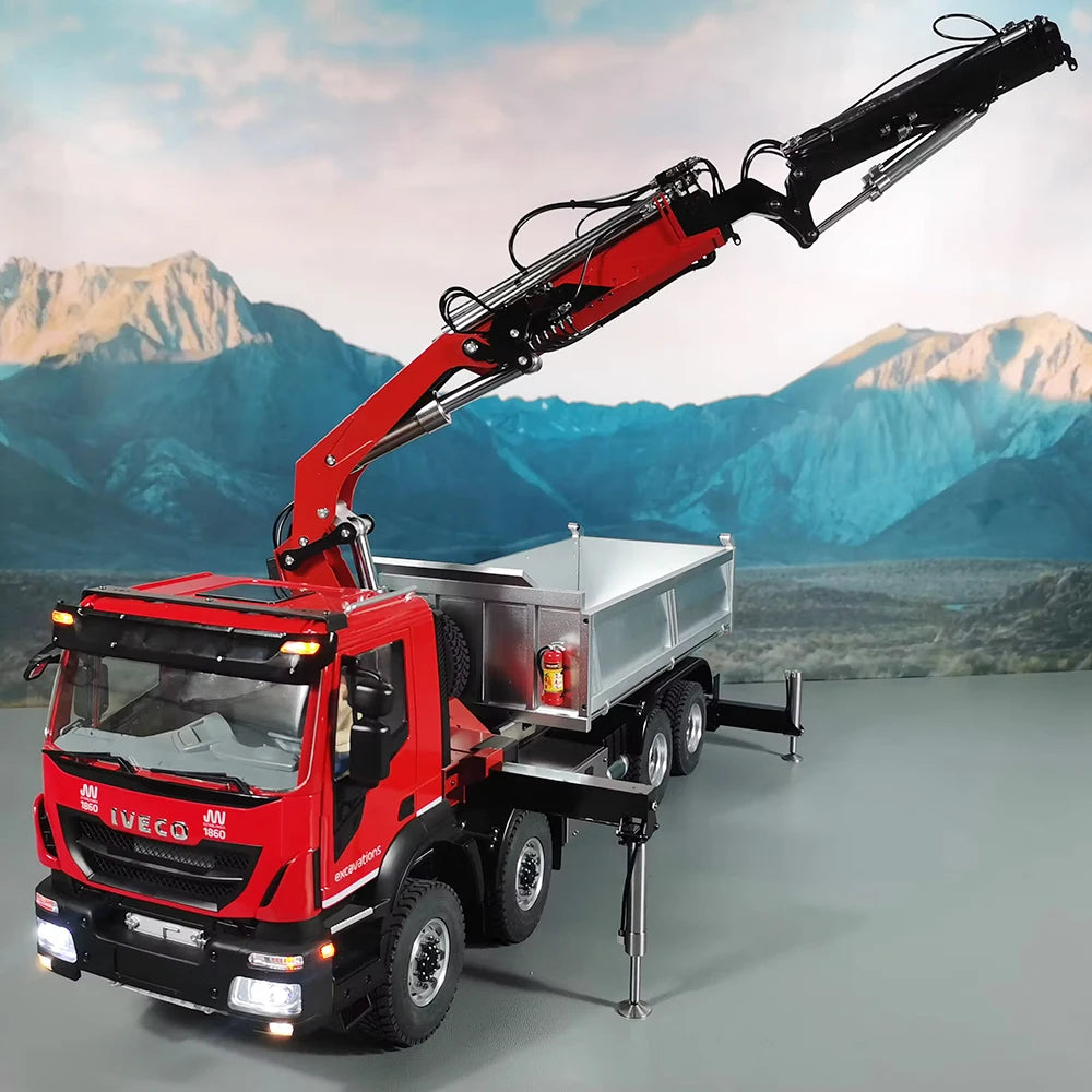 Iveco RC Crane 1/14 8x8 Hydraulic RC Crane Remote Control Dump Truck Metal Model RTR Crane Remote Control Car Boy Toys