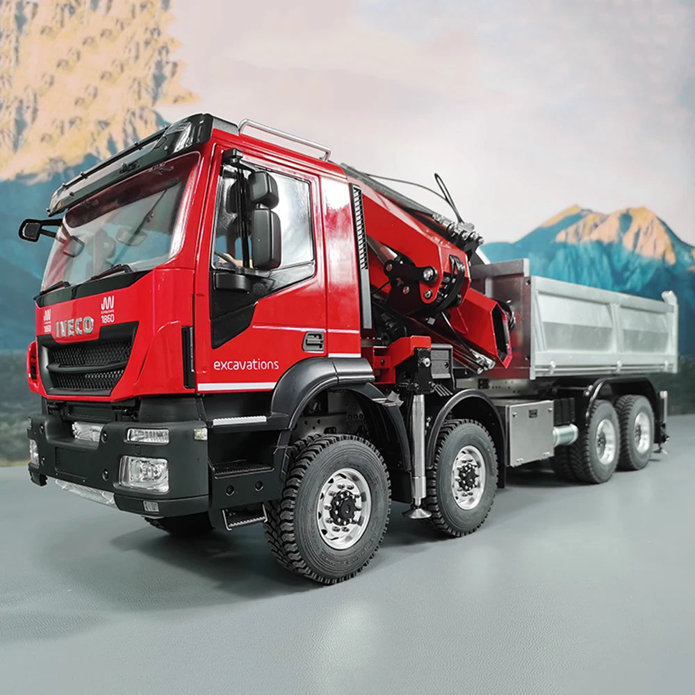 Iveco RC Crane 1/14 8x8 Hydraulic RC Crane Remote Control Dump Truck Metal Model RTR Crane Remote Control Car Boy Toys