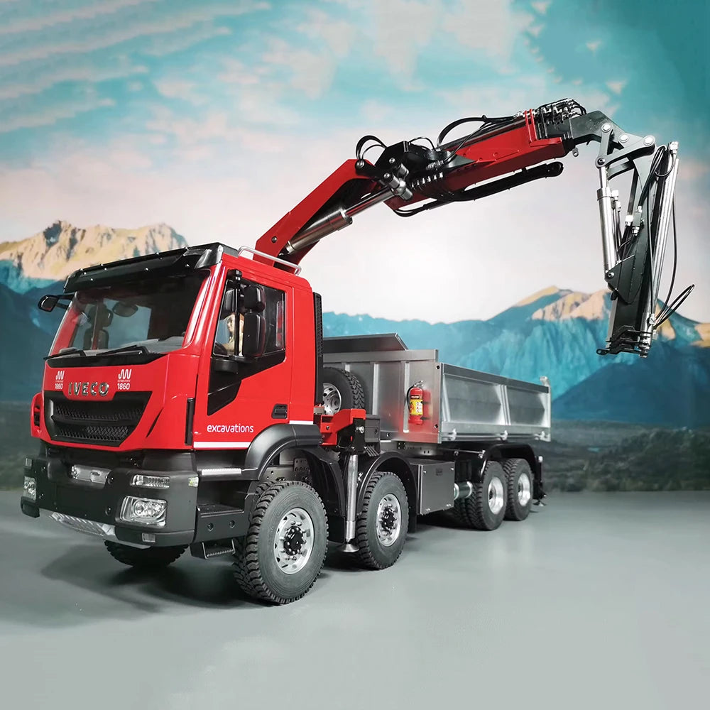 Iveco RC Crane 1/14 8x8 Hydraulic RC Crane Remote Control Dump Truck Metal Model RTR Crane Remote Control Car Boy Toys