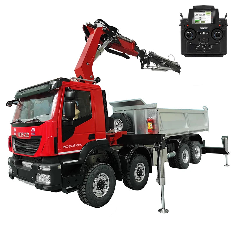 Iveco RC Crane 1/14 8x8 Hydraulic RC Crane Remote Control Dump Truck Metal Model RTR Crane Remote Control Car Boy Toys