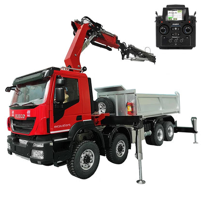 Iveco RC Crane 1/14 8x8 Hydraulic RC Crane Remote Control Dump Truck Metal Model RTR Crane Remote Control Car Boy Toys