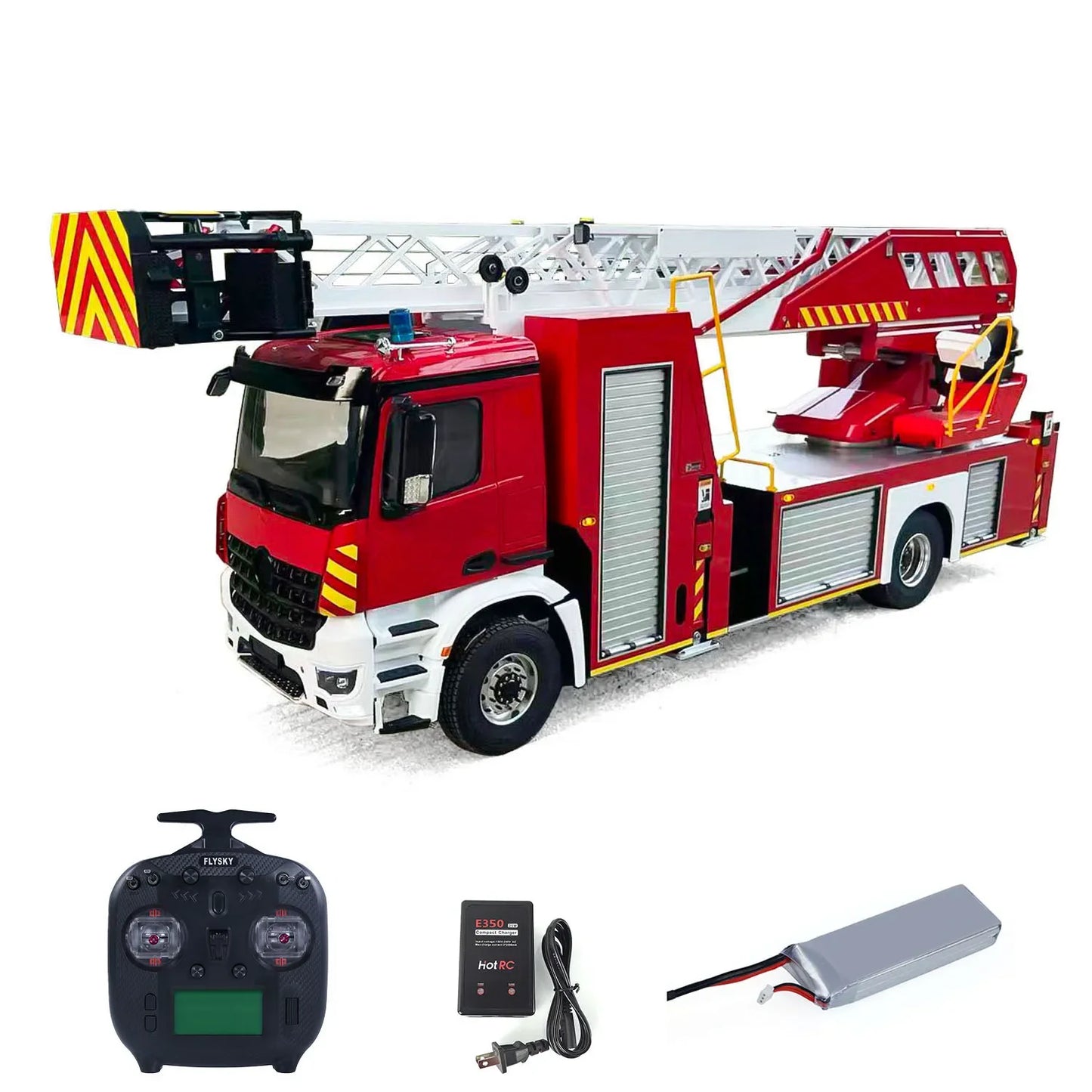 1/14 4x4 RC Lift Ladder Fire Truck with Metal Chassis & 2-Speed Transmission (Sound & Light System)