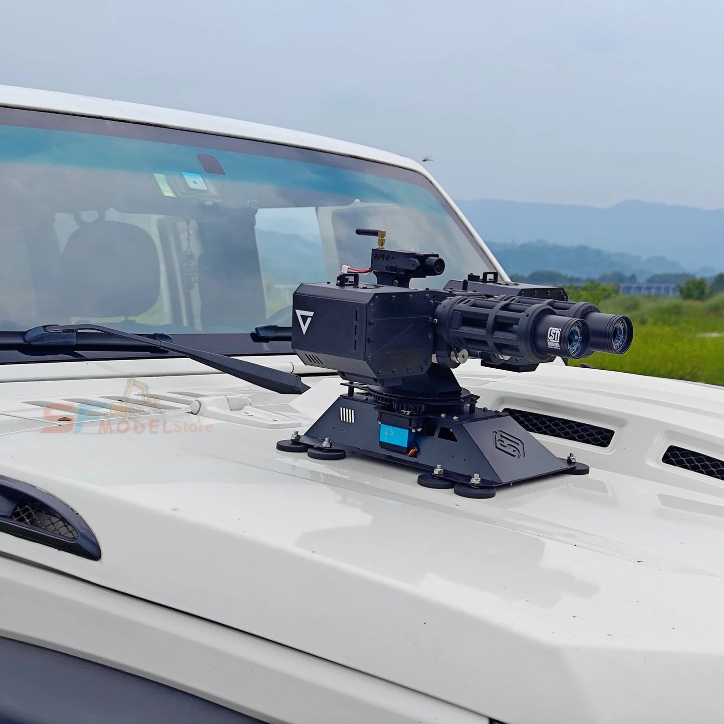 SF Fortress Turret Remote Control Dual-Barrel Cannon Toy Can Fire Water Bullets and Rotate 360°