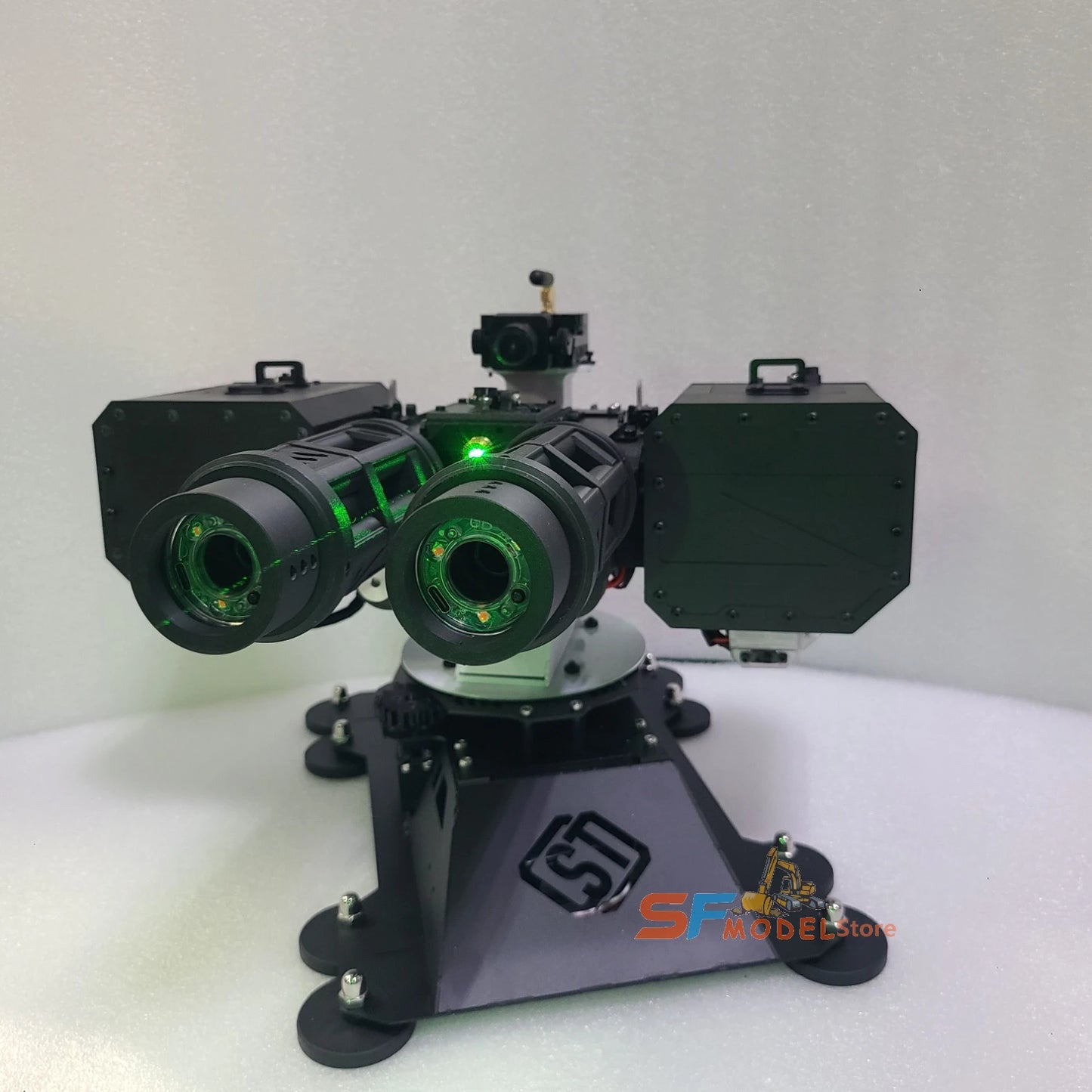 SF Fortress Turret Remote Control Dual-Barrel Cannon Toy Can Fire Water Bullets and Rotate 360°
